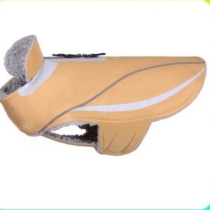 Sz. Medium Khaki Vivaglory Dog Jacket with Fleece Lining And Slot For Harness